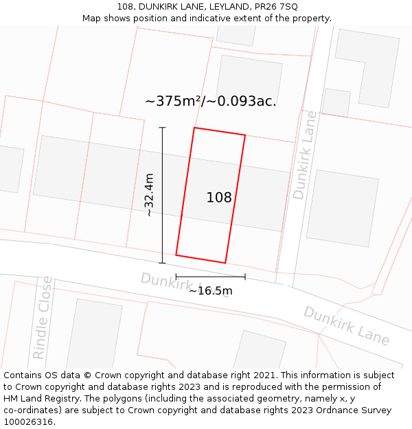 108, DUNKIRK LANE, LEYLAND, PR26 7SQ: Plot and title map