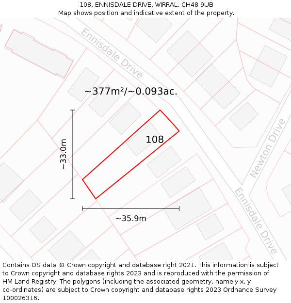 108, ENNISDALE DRIVE, WIRRAL, CH48 9UB: Plot and title map