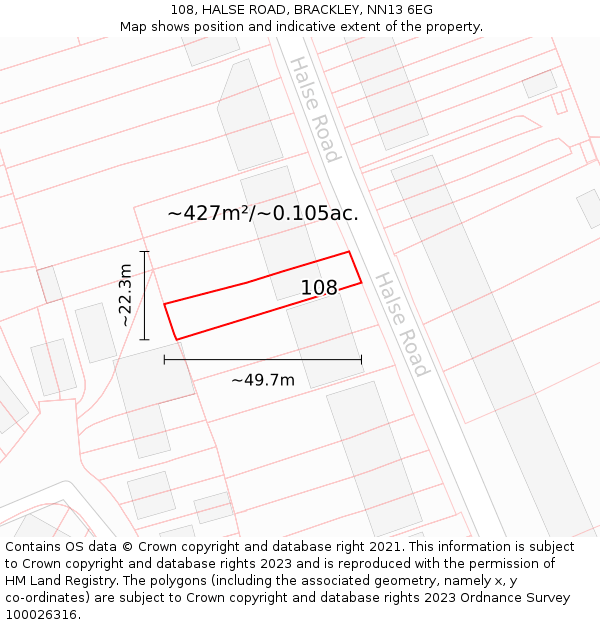 108, HALSE ROAD, BRACKLEY, NN13 6EG: Plot and title map