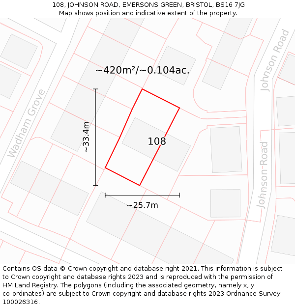 108, JOHNSON ROAD, EMERSONS GREEN, BRISTOL, BS16 7JG: Plot and title map