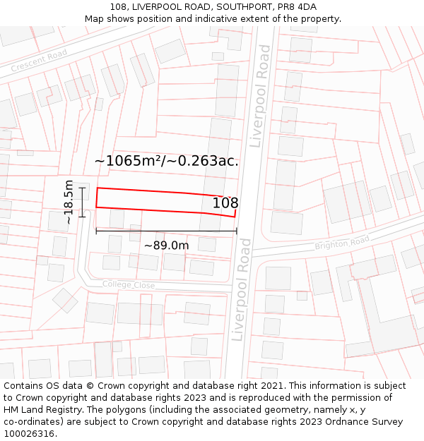 108, LIVERPOOL ROAD, SOUTHPORT, PR8 4DA: Plot and title map