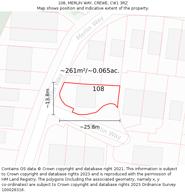 108, MERLIN WAY, CREWE, CW1 3RZ: Plot and title map