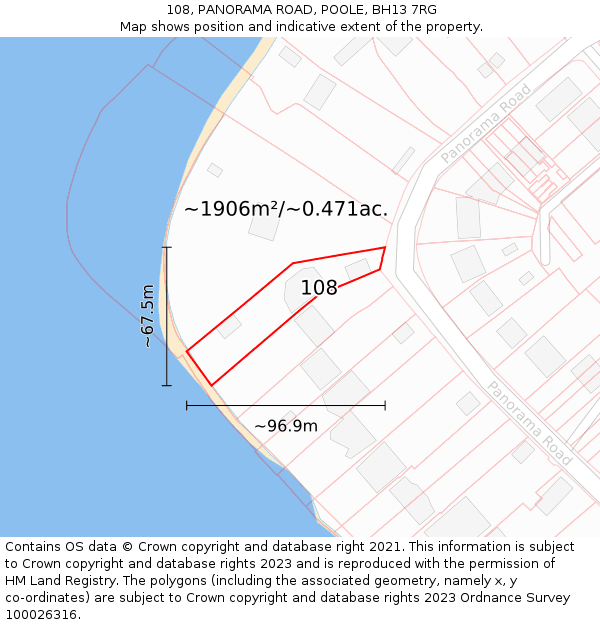 108, PANORAMA ROAD, POOLE, BH13 7RG: Plot and title map