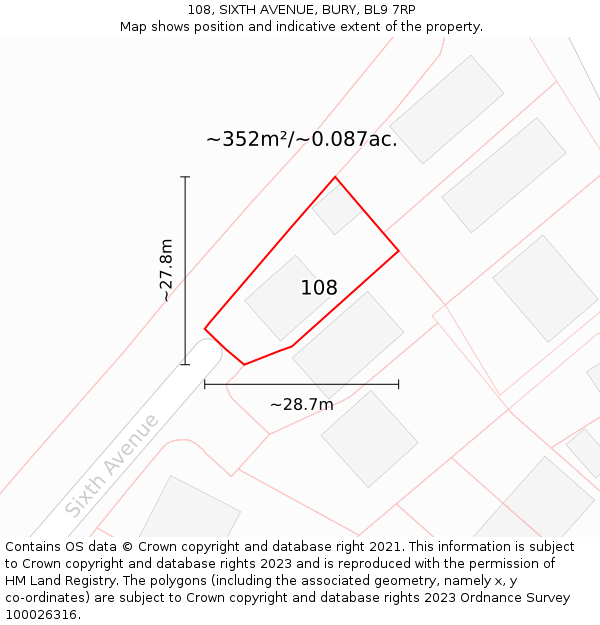 108, SIXTH AVENUE, BURY, BL9 7RP: Plot and title map