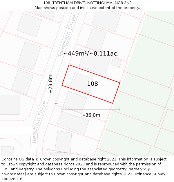 108, TRENTHAM DRIVE, NOTTINGHAM, NG8 3NE: Plot and title map