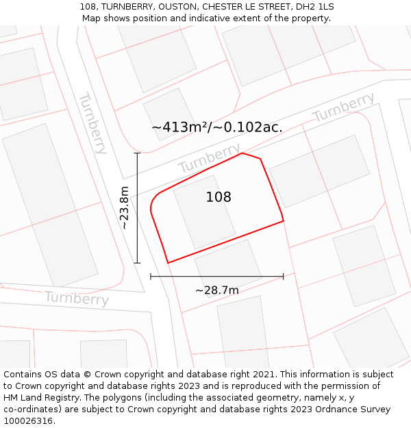 108, TURNBERRY, OUSTON, CHESTER LE STREET, DH2 1LS: Plot and title map