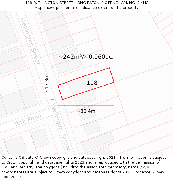 108, WELLINGTON STREET, LONG EATON, NOTTINGHAM, NG10 4NG: Plot and title map