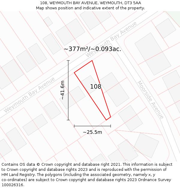 108, WEYMOUTH BAY AVENUE, WEYMOUTH, DT3 5AA: Plot and title map