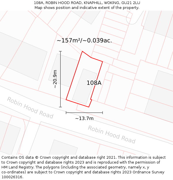 108A, ROBIN HOOD ROAD, KNAPHILL, WOKING, GU21 2LU: Plot and title map