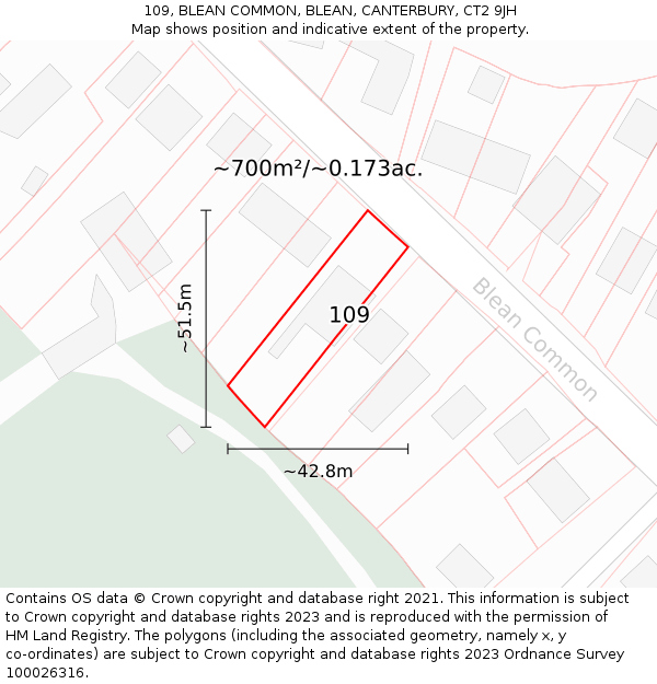 109, BLEAN COMMON, BLEAN, CANTERBURY, CT2 9JH: Plot and title map