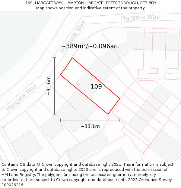 109, HARGATE WAY, HAMPTON HARGATE, PETERBOROUGH, PE7 8DY: Plot and title map