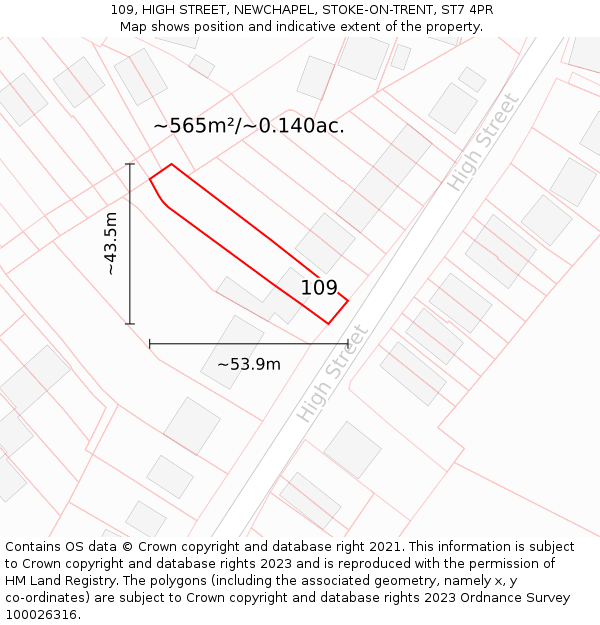 109, HIGH STREET, NEWCHAPEL, STOKE-ON-TRENT, ST7 4PR: Plot and title map