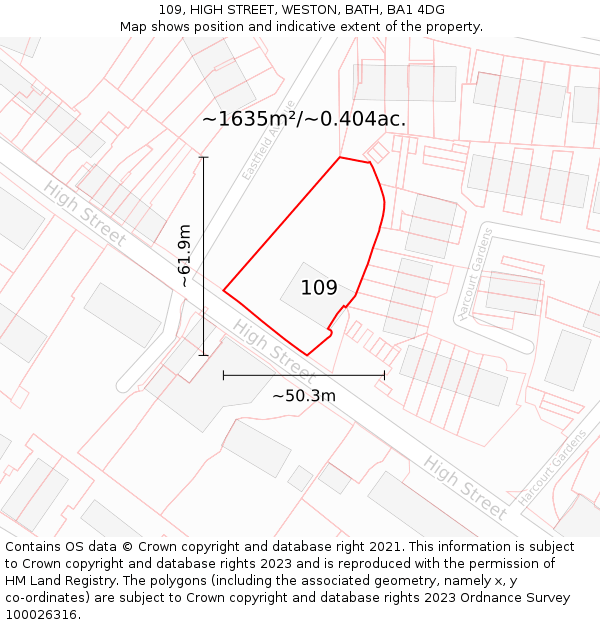 109, HIGH STREET, WESTON, BATH, BA1 4DG: Plot and title map