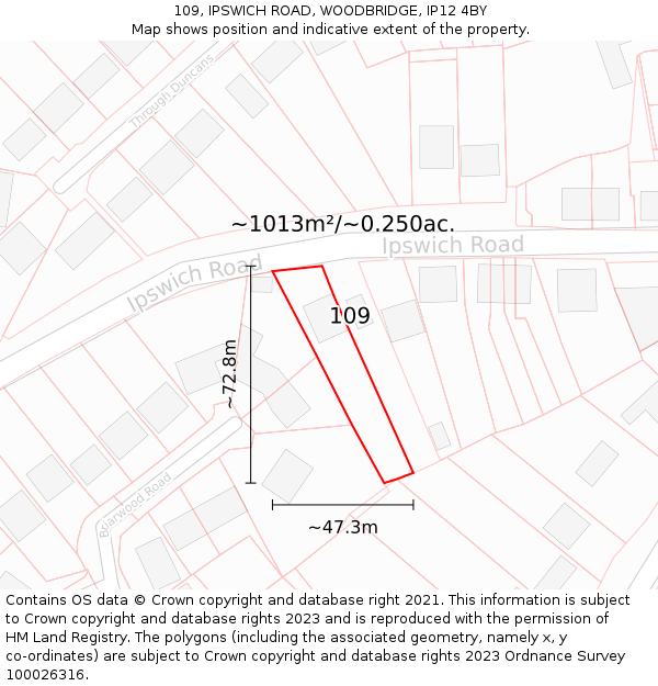 109, IPSWICH ROAD, WOODBRIDGE, IP12 4BY: Plot and title map