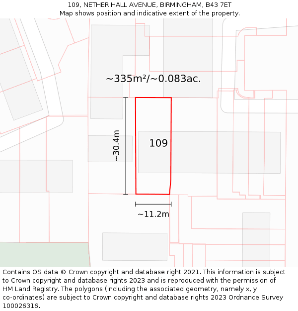 109, NETHER HALL AVENUE, BIRMINGHAM, B43 7ET: Plot and title map