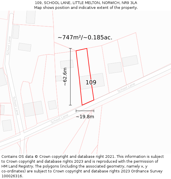 109, SCHOOL LANE, LITTLE MELTON, NORWICH, NR9 3LA: Plot and title map