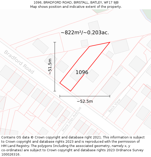 1096, BRADFORD ROAD, BIRSTALL, BATLEY, WF17 9JB: Plot and title map