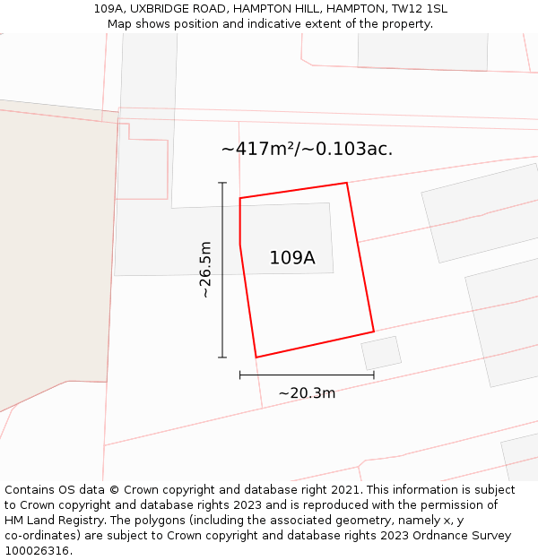 109A, UXBRIDGE ROAD, HAMPTON HILL, HAMPTON, TW12 1SL: Plot and title map