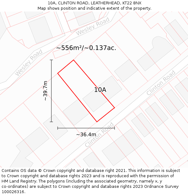 10A, CLINTON ROAD, LEATHERHEAD, KT22 8NX: Plot and title map