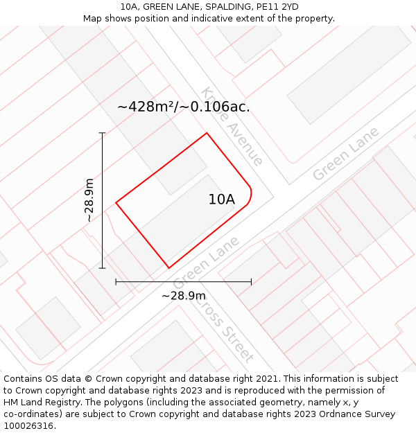 10A, GREEN LANE, SPALDING, PE11 2YD: Plot and title map