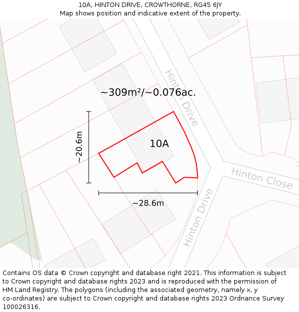 10A, HINTON DRIVE, CROWTHORNE, RG45 6JY: Plot and title map