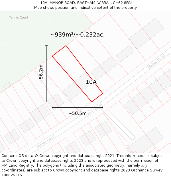 10A, MANOR ROAD, EASTHAM, WIRRAL, CH62 8BN: Plot and title map