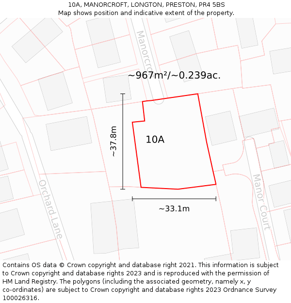 10A, MANORCROFT, LONGTON, PRESTON, PR4 5BS: Plot and title map