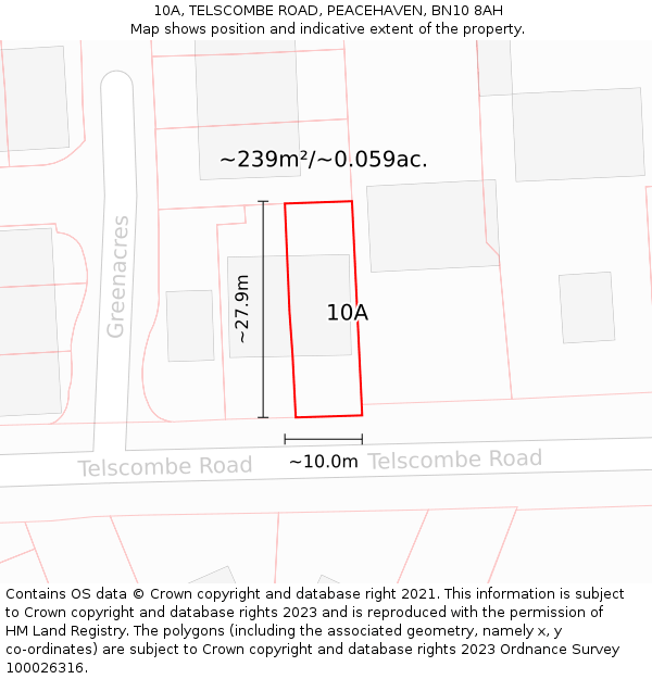 10A, TELSCOMBE ROAD, PEACEHAVEN, BN10 8AH: Plot and title map