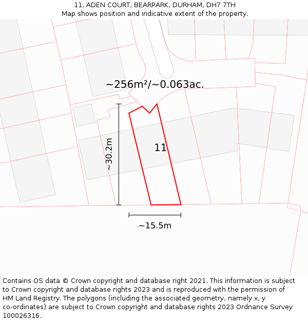 11, ADEN COURT, BEARPARK, DURHAM, DH7 7TH: Plot and title map