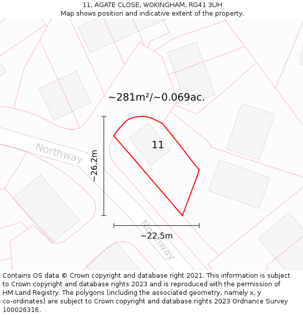 11, AGATE CLOSE, WOKINGHAM, RG41 3UH: Plot and title map