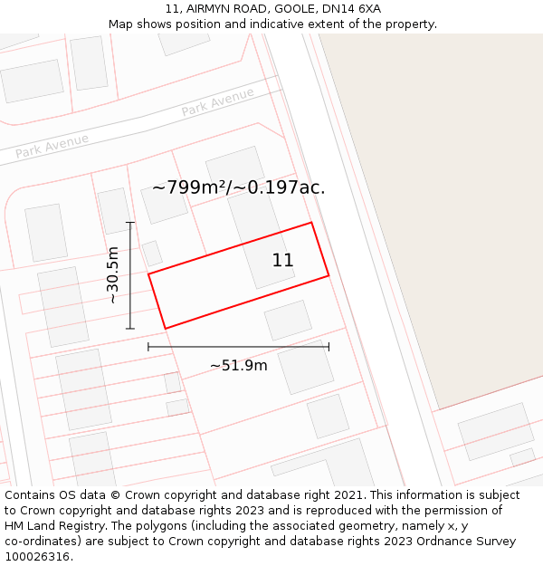 11, AIRMYN ROAD, GOOLE, DN14 6XA: Plot and title map