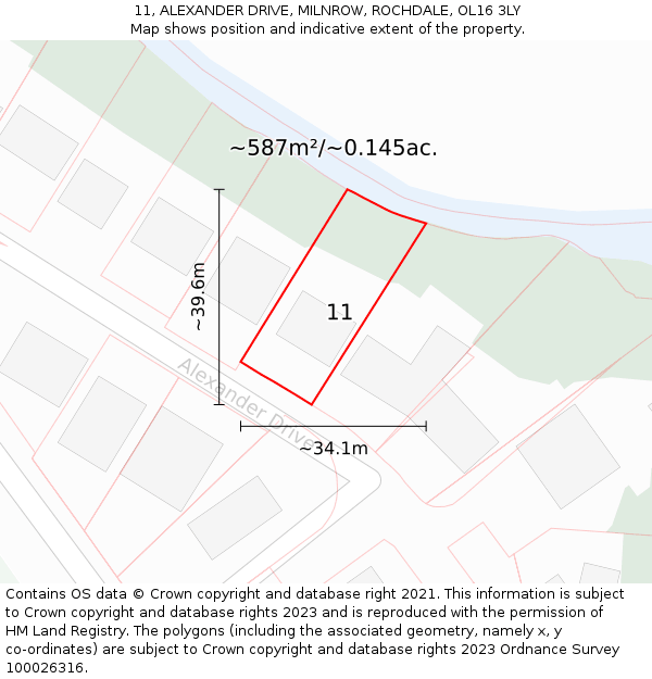 11, ALEXANDER DRIVE, MILNROW, ROCHDALE, OL16 3LY: Plot and title map