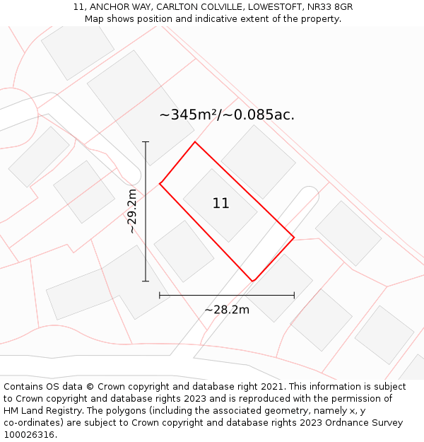 11, ANCHOR WAY, CARLTON COLVILLE, LOWESTOFT, NR33 8GR: Plot and title map