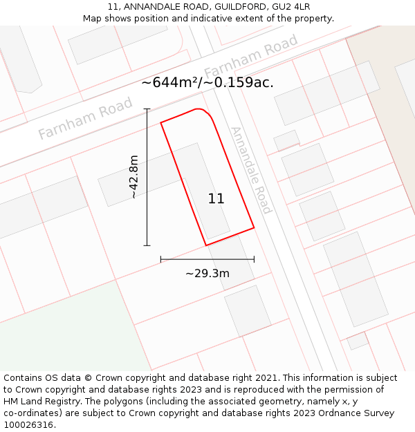 11, ANNANDALE ROAD, GUILDFORD, GU2 4LR: Plot and title map