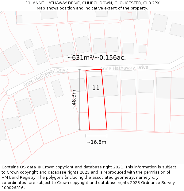 11, ANNE HATHAWAY DRIVE, CHURCHDOWN, GLOUCESTER, GL3 2PX: Plot and title map