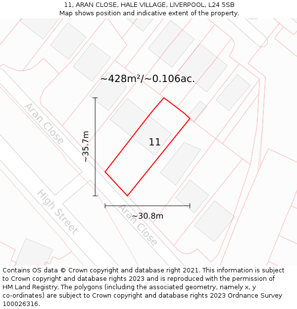 11, ARAN CLOSE, HALE VILLAGE, LIVERPOOL, L24 5SB: Plot and title map