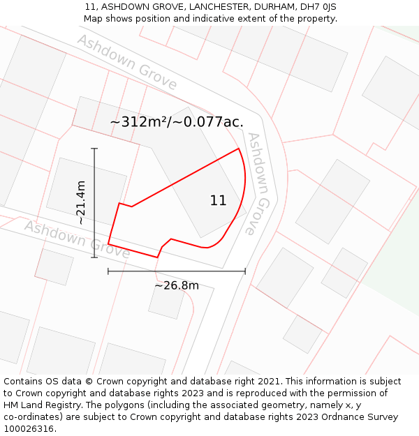 11, ASHDOWN GROVE, LANCHESTER, DURHAM, DH7 0JS: Plot and title map