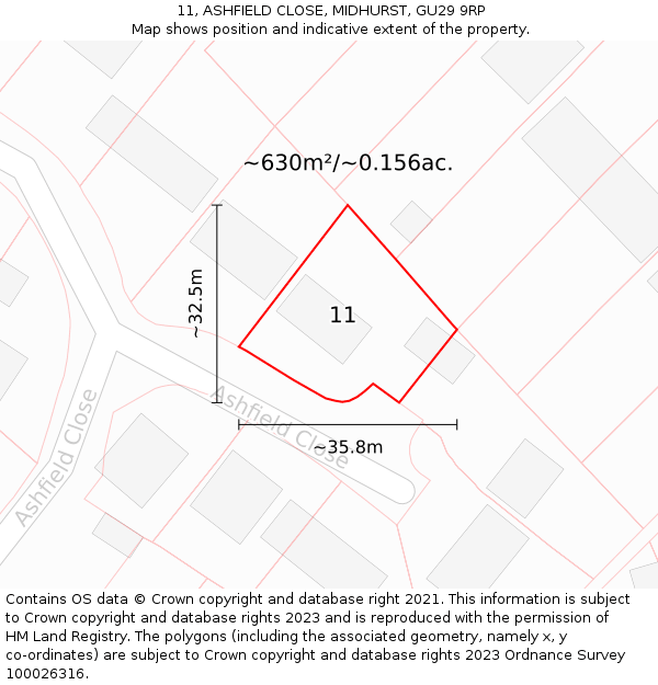 11, ASHFIELD CLOSE, MIDHURST, GU29 9RP: Plot and title map