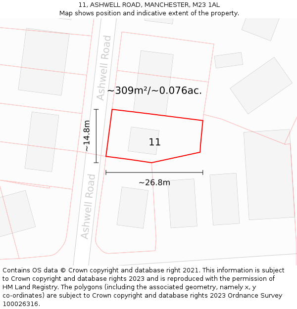 11, ASHWELL ROAD, MANCHESTER, M23 1AL: Plot and title map