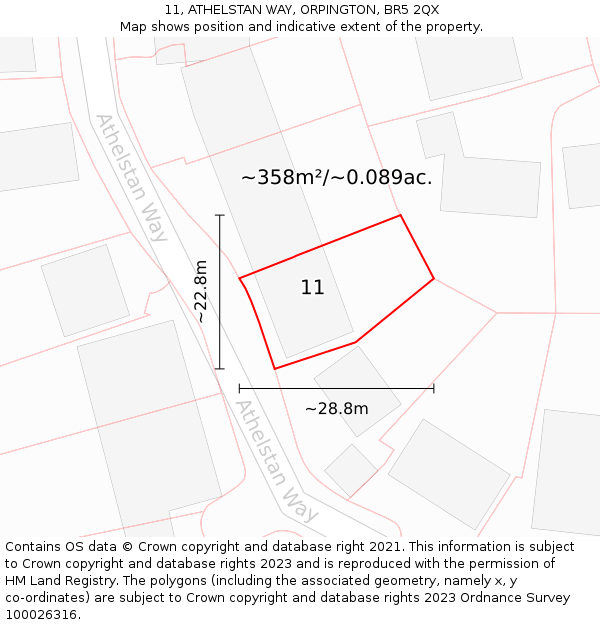 11, ATHELSTAN WAY, ORPINGTON, BR5 2QX: Plot and title map