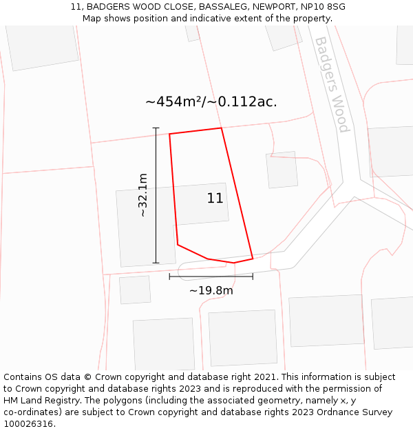 11, BADGERS WOOD CLOSE, BASSALEG, NEWPORT, NP10 8SG: Plot and title map