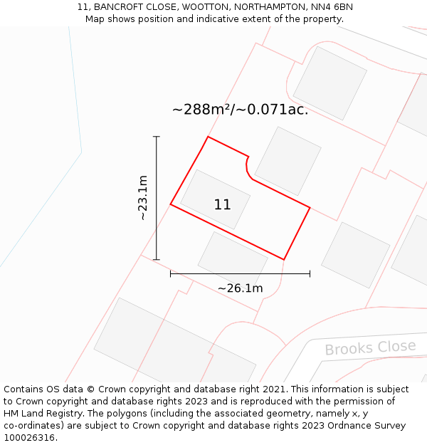 11, BANCROFT CLOSE, WOOTTON, NORTHAMPTON, NN4 6BN: Plot and title map