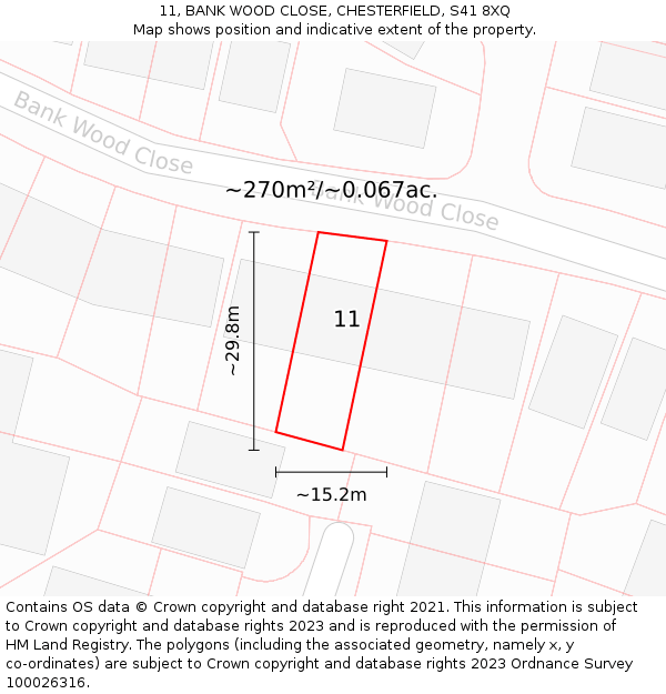 11, BANK WOOD CLOSE, CHESTERFIELD, S41 8XQ: Plot and title map