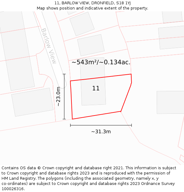 11, BARLOW VIEW, DRONFIELD, S18 1YJ: Plot and title map