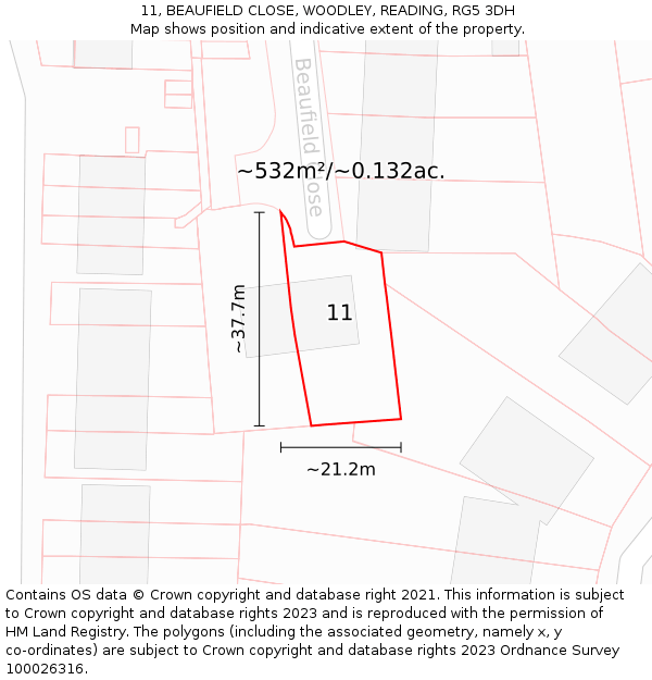 11, BEAUFIELD CLOSE, WOODLEY, READING, RG5 3DH: Plot and title map