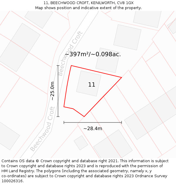 11, BEECHWOOD CROFT, KENILWORTH, CV8 1GX: Plot and title map