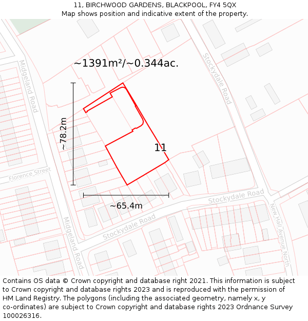 11, BIRCHWOOD GARDENS, BLACKPOOL, FY4 5QX: Plot and title map