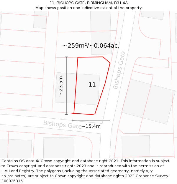 11, BISHOPS GATE, BIRMINGHAM, B31 4AJ: Plot and title map