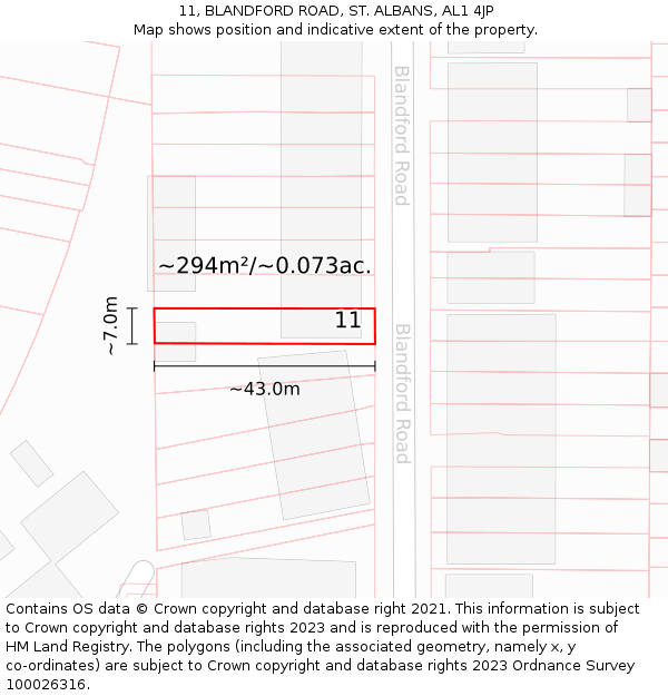 11, BLANDFORD ROAD, ST. ALBANS, AL1 4JP: Plot and title map