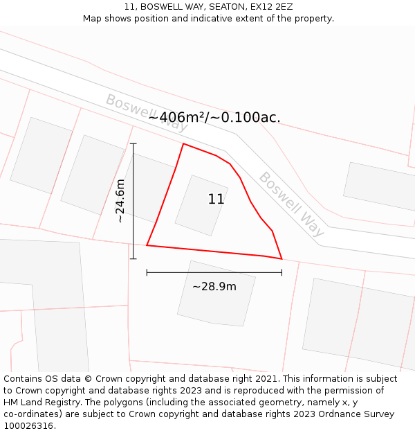 11, BOSWELL WAY, SEATON, EX12 2EZ: Plot and title map